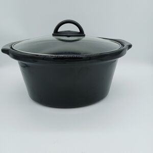 12" Black Stoneware Slow Cooker Replacement W/Tempered Glass Lid 3 Qt No Base